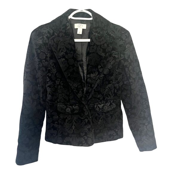 Ann Taylor Loft Petites Black Floral Velvet Blazer Jacket Size 4P - Picture 1 of 10